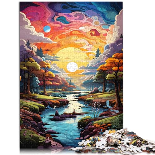 Puzzle, farbenfrohe psychedelische Landschaft, 300 Teile, Puzzle für Erwachsene, Holzpuzzle, ganze Familie, 300 Teile (26 x 38 cm) von LGNBTGM