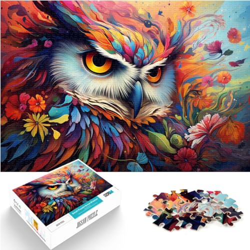 Puzzle, farbenfrohes, psychedelisches Eule-Tierfarben-Puzzle, 1000 Teile, Puzzle für Erwachsene, Holzpuzzle für Familienspaß und Spieleabend, 1000 Teile (50 x 75 cm) von LGNBTGM