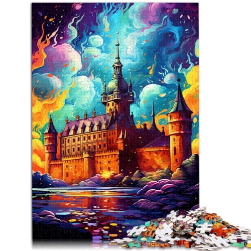 Puzzle „Das farbenfrohe, psychedelische Schloss von Frederiksborg“, 1000-teiliges Puzzle für Erwachsene, Holzpuzzle, anspruchsvolles Spiel, 1000 Teile (50 x 75 cm) von LGNBTGM