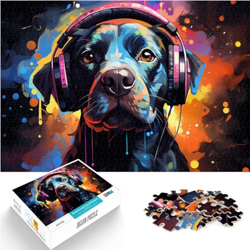 Puzzle-Geschenk, Hund hört Musik, Puzzle 1000 Teile für Erwachsene, Holzpuzzle, Heimdekoration, Puzzle-Spielzeug, 1000 Teile (50 x 75 cm) von LGNBTGM