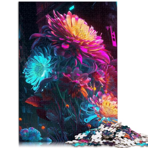 Puzzle-Geschenk, Neon-Wildblumen, 1000 Teile, Puzzle, Holzpuzzle, Spielzeug, Puzzle, Lernspiele, Stressabbau-Puzzle, 1000 Teile (50 x 75 cm) von LGNBTGM