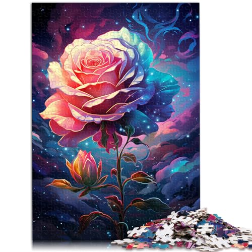 Puzzle-Geschenk, bunte Psychedelie der Galaxy Rose, 500-teiliges Puzzle für Erwachsene, Holzpuzzle, einzigartige Geburtstags, 500 Teile (38 x 52 cm) von LGNBTGM