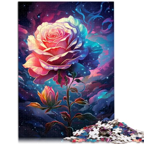 Puzzle-Geschenk, Bunte Psychedelie der Galaxy Rose, 500-teiliges Puzzle für Erwachsene, Holzpuzzle, einzigartige Geburtstags, 500 Teile (38 x 52 cm) von LGNBTGM