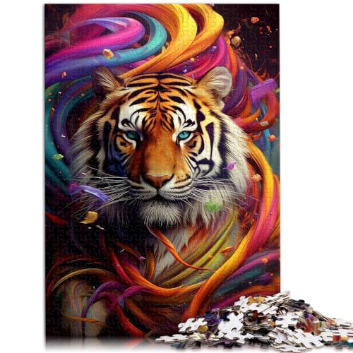 Puzzle-Geschenk, bunter Tiger, 1000 Teile, Puzzle-Spielzeug, Holz-Puzzle-Spielzeug, Puzzles, Lernspiele, Stressabbau-Puzzles, 1000 Teile (50 x 75 cm) von LGNBTGM