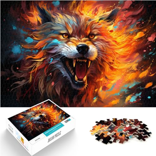 Puzzle-Geschenk, farbenfroher Psychedelischer Feuerwolf, 1000-teiliges Puzzle, Holzpuzzle zum Stressabbau, Urlaub zu Hause, Zeit totschlagen, 1000 Teile (50 x 75 cm) von LGNBTGM