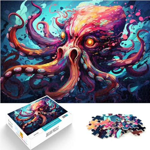 Puzzle-Geschenk, farbenfrohes psychedelisches Kraken-Puzzle, 1000-teiliges Holzpuzzle, Spielzeug-Puzzle, Lernspiele, Stressabbau-Puzzle, 1000 Teile (50 x 75 cm) von LGNBTGM