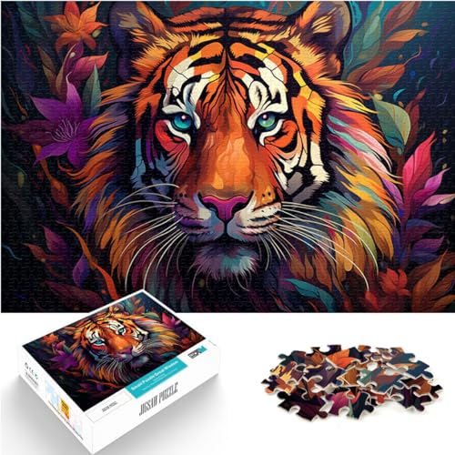 Puzzle-Geschenk: Buntes, wütendes Tiger-Puzzle für Erwachsene. 500-teiliges Holzpuzzle ganze Familie und die 500 Teile (38 x 52 cm) von LGNBTGM