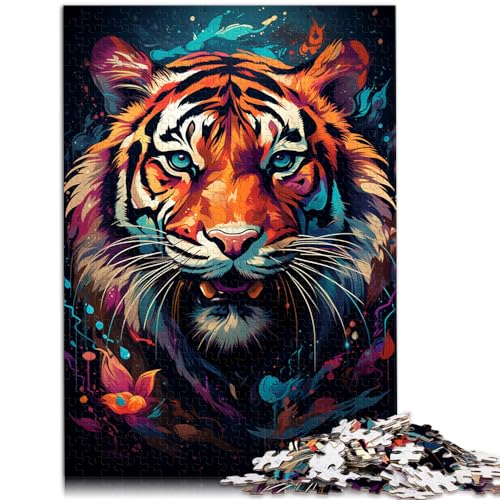 Puzzle Psychedelic Color Tiger Puzzle 1000 Teile für Erwachsene, Holzpuzzle mit vollständig ineinander greifenden und zufällig geformten Teilen, 1000 Stück (50 x 75 cm) von LGNBTGM