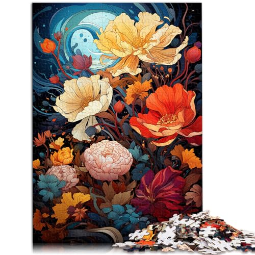 Puzzle | Puzzles, farbenfrohe psychedelische Blumen, 300 Teile, Holzpuzzle mit vollständig ineinander greifenden und zufällig geformten Teilen, 300 Teile (26 x 38 cm) von LGNBTGM