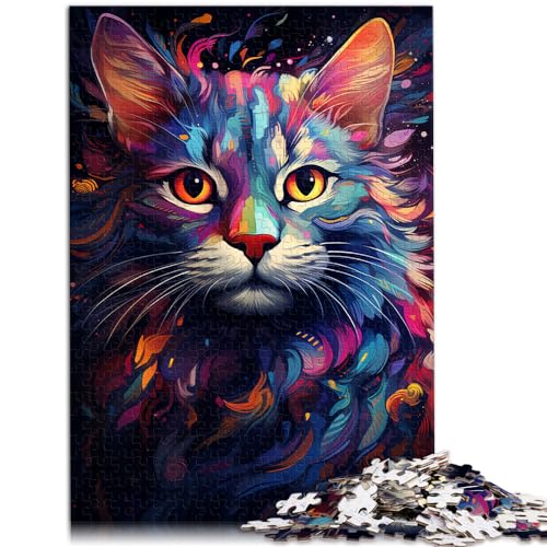 Puzzle | Puzzles Bunte Psychedelia mit Neonkatzen Puzzle für Erwachsene 1000 Teile Holzpuzzle Anspruchsvolles schwieriges Puzzle 1000 Teile (50 x 75 cm) von LGNBTGM