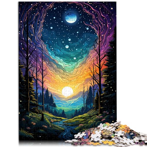 Puzzle | Puzzles Bunte Psychedelie leuchtender Sterne im Wald Puzzle für Erwachsene 1000 Teile Holzpuzzle Denkspiel 1000 Teile (50 x 75 cm) von LGNBTGM