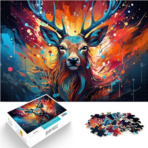 Puzzle | Puzzles Buntes psychedelisches Elchtier-Puzzle 1000-teiliges Puzzle für Erwachsene Holzpuzzle Familienpuzzlespiel Geburtstagsgeschenke 1000 Teile (50 x 75 cm) von LGNBTGM