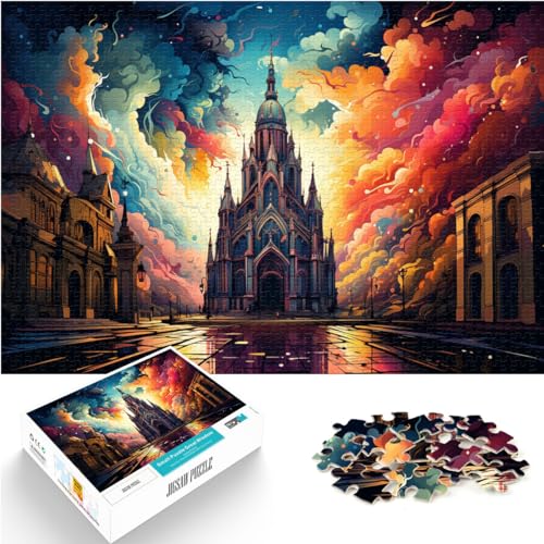 Puzzle | Puzzles Die farbenfrohe Psychedelie der Kathedrale Notre Dame. Puzzles für Erwachsene, 500-teiliges Holzpuzzle, tolles Geschenk für | Spiele 500 Teile (38 x 52 cm) von LGNBTGM