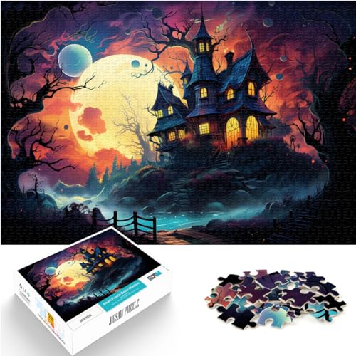 Puzzle Schwarzes Schloss bei Nacht, 1000-teiliges Puzzle für Erwachsene, Holzpuzzle, Familienspiel, Stressabbau, schwieriges Herausforderungspuzzle, 1000 Teile (50 x 75 cm) von LGNBTGM