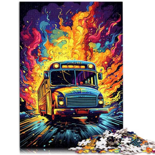 Puzzle-Spiele, Bunter Psychedelischer Schulbus, 1000 Teile, Puzzle aus Holz, Dekomprimierendes, geistiges Lernspielzeug, 1000 Teile (50 x 75 cm) von LGNBTGM