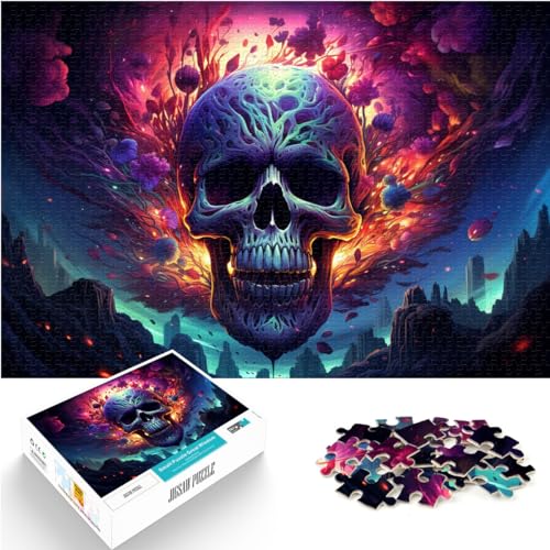 Puzzle-Spiele, Bunter Psychedelischer Totenkopf, 1000-teiliges Puzzle-Spiel, Holz-Puzzle-Spielzeug, Puzzles, Lernspiele, Stressabbau-Puzzles, 1000 Teile (50 x 75 cm) von LGNBTGM