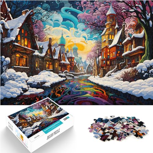 Puzzle-Spiele, farbenfrohe, psychedelische Straßenszene im Schnee, 1000-teiliges Puzzle aus Holz zum Stressabbau, zum Zeitvertreib zu Hause, 1000 Teile (50 x 75 cm) von LGNBTGM