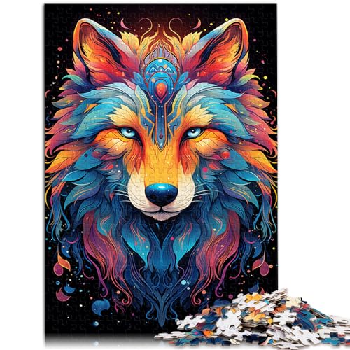 Puzzle-Spiele, farbenfrohe psychedelische Wölfe, 1000 Teile für Erwachsene, schwierige Puzzles aus Holz für Familienspaß und Spieleabend, 1000 Teile (50 x 75 cm) von LGNBTGM