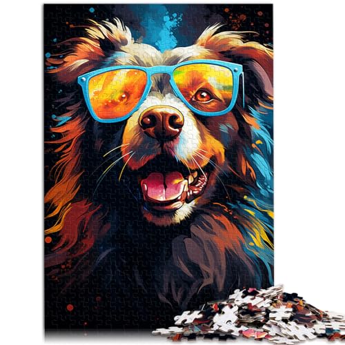 Puzzle-Spiele, farbenfroher Fantasiebrillenhund, 1000-teiliges Puzzle aus Holz, anspruchsvolles, unterhaltsames Spiel für die ganze Familie, 1000 Teile (50 x 75 cm) von LGNBTGM