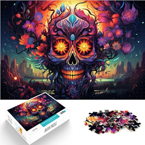 Puzzle-Spiele, farbenfroher Psychedelischer Blumenschädel, 1000-teiliges Puzzle für Erwachsene, Puzzle aus Holz, zum Stressabbau, 1000 Teile (50 x 75 cm) von LGNBTGM