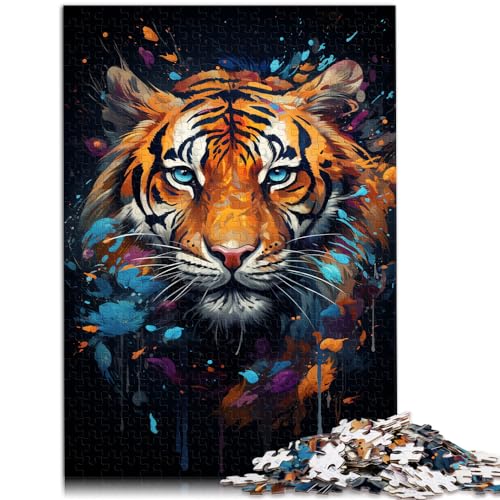 Puzzle-Spiele, farbenfroher Psychedelischer Tiger in Spritzfarbe, 500 Teile, Puzzle aus Holz, Wanddekoration, einzigartige Geburtstags, 500 Teile (38 x 52 cm) von LGNBTGM