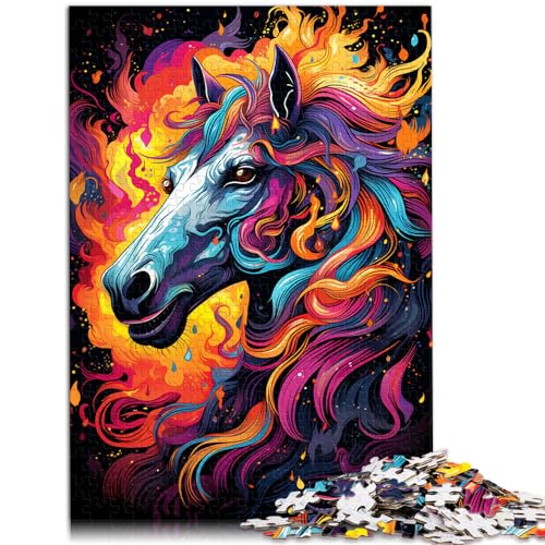 Puzzle-Spiele, farbenfrohes psychedelisches Flammenpferd, 1000-teiliges Puzzle für Erwachsene, Geschenke aus Holz, Puzzle mit passendem Poster und Wissensblatt, 1000 Teile (50 x 75 cm) von LGNBTGM