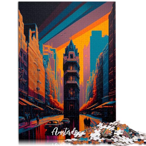 Puzzle-Spiele Artsy Amsterdam 1000-teiliges Puzzle aus Holz, lustige Aktivitäten zu Hause, Geburtstagsgeschenk, Reisegeschenke, 1000 Stück (50 x 75 cm) von LGNBTGM