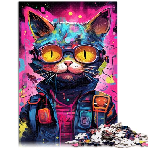 Puzzle Techno Cat Art Puzzle für Erwachsene 300 Teile Holzpuzzle Familienspiel Stressabbau Schwieriges Herausforderungspuzzle 300 Teile (26 x 38 cm) von LGNBTGM