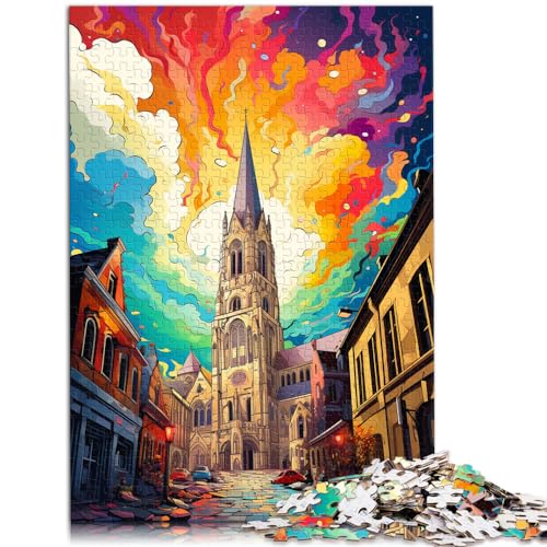 Puzzle für „Die farbenfrohe Psychedelie des Glockenturms von Gent“ für Erwachsene, 1000 Teile, Puzzle-Geschenke, Holzpuzzle, Heimdekoration, Puzzle 1000 Teile (50 x 75 cm) von LGNBTGM