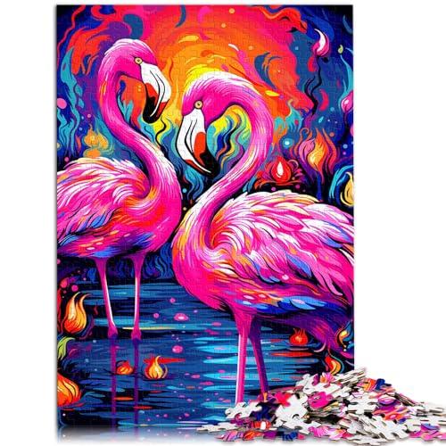 Puzzle für Kunst, Psychedelischer Flamingo, 1000 Teile, Puzzle für Erwachsene, Holzpuzzle, Familienspiel zum Stressabbau, schwieriges Herausforderungspuzzle, 1000 Teile (50 x 75 cm) von LGNBTGM