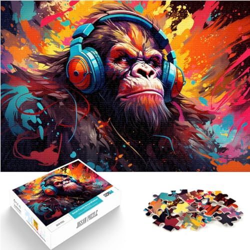 Puzzle für Orang-Utan, der Musik hört. Puzzles für Erwachsene, 1000 Puzzle-Spielzeug, Holzpuzzles mit passendem Poster und Wissensblatt, 1000 Teile (50 x 75 cm) von LGNBTGM