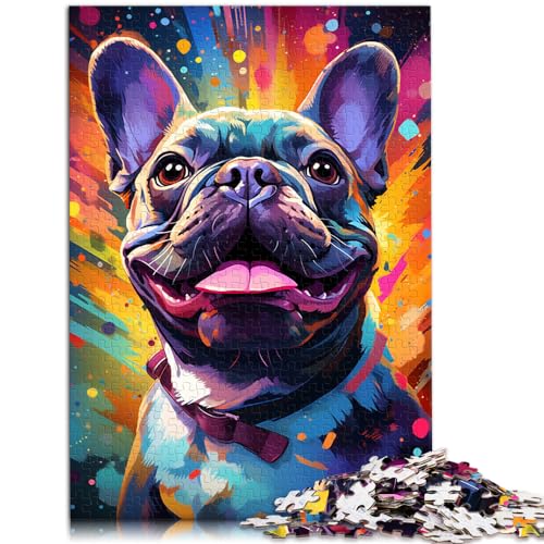 Puzzle für Puzzle, farbenfrohe psychedelische französische Bulldogge, 1000 große Teile, Puzzle für Erwachsene, Holzpuzzle, Spielzeug, Denkspiel, 1000 Teile (50 x 75 cm) von LGNBTGM