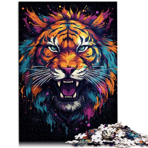 Puzzle für Puzzle Wütender bunter Tiger 1000-teiliges Puzzle Holzpuzzle mit vollständig ineinander greifenden und zufällig geformten Teilen 1000 Stück (50 x 75 cm) von LGNBTGM