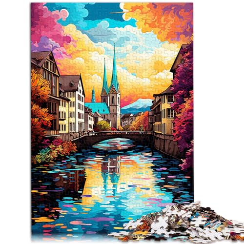 Puzzle für Puzzle Zürich Altstadt 1000 Teile Puzzle Holzpuzzle Jedes Teil ist einzigartig - Anspruchsvolles Familienspaßspiel 1000 Teile (50x75cm) von LGNBTGM