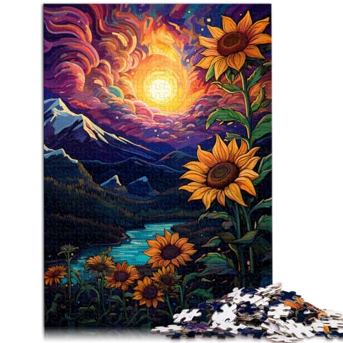 Puzzle für Sonnenblumen unter Nachtlicht, 300-teiliges Puzzle für Erwachsene, Holzpuzzle für anspruchsvolles Puzzlespiel und Familienspiel, 300 Teile (26 x 38 cm) von LGNBTGM