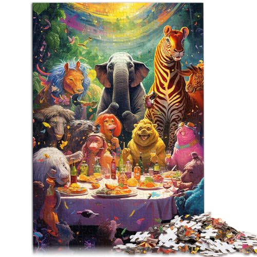 Puzzle für Tierparty, 1000 extragroße Teile, Holzpuzzle, Spielzeug, Puzzle, Lernspiele, Stressabbau-Puzzle, 1000 Teile (50 x 75 cm) von LGNBTGM