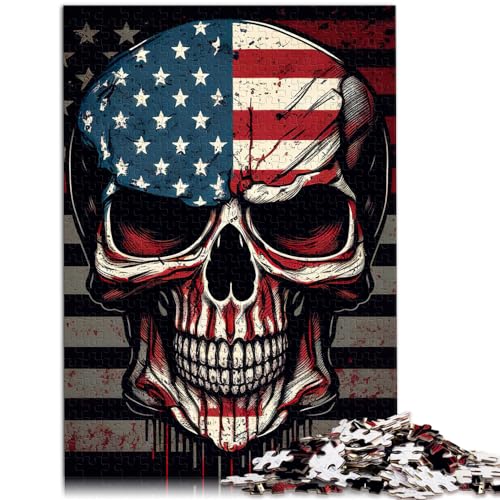 Puzzle für Totenkopf mit amerikanischer Flagge, 1000-teiliges Puzzle aus Holz, anspruchsvolles, unterhaltsames Spiel für die ganze Familie, 1000 Teile (50 x 75 cm) von LGNBTGM