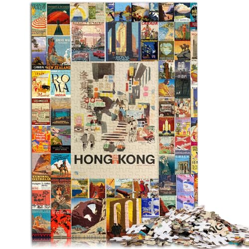 Puzzle für Vintage-Reise-Wandkunst, Puzzle für Erwachsene, 1000 Teile, Holzpuzzle mit passendem Poster und Wissensblatt, 1000 Teile (50 x 75 cm) von LGNBTGM