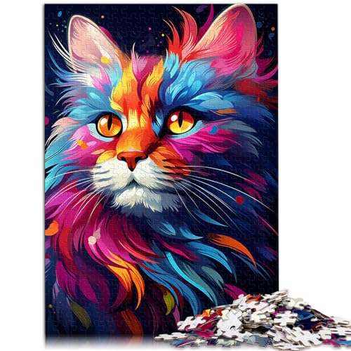 Puzzle für Bunte Fantasiekatze, 1000-teiliges Puzzle für Erwachsene, Holzpuzzle, interessantes Puzzle zur Stressreduzierung, 1000 Teile (50 x 75 cm) von LGNBTGM