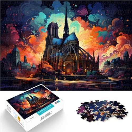 Puzzle für die farbenfrohe, psychedelische Kathedrale Notre Dame in Paris, 1000-teiliges Puzzle für Erwachsene, Holzpuzzle, Denkspiel, 1000 Teile (50 x 75 cm) von LGNBTGM