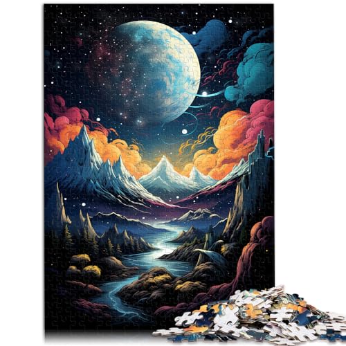 Puzzle für die farbenfrohe Psychedelie von Cosmic Mountain. 1000-teiliges Holzpuzzle, Lernspiele für Zuhause, DIY-Spielzeug, 1000 Teile (50 x 75 cm) von LGNBTGM