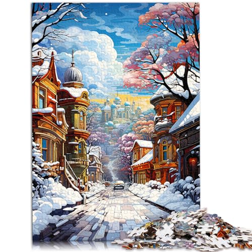 Puzzle für farbenfrohe, psychedelische, mit Schnee bedeckte Straßenszene, 300-teiliges Puzzle aus Holz, einzigartige Geburtstags, 300 Teile (26 x 38 cm) von LGNBTGM