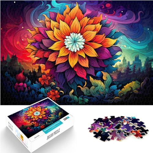 Puzzle für farbenfrohe, psychedelische Blumen, 1000 Teile, Holzpuzzle, Spielzeug, Puzzle, Lernspiele, Stressabbau-Puzzle, 1000 Teile (50 x 75 cm) von LGNBTGM