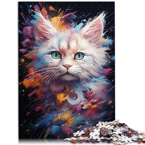 Puzzle für farbenfrohe, psychedelische Katzenzeichnung, Puzzle 1000 Teile, Puzzle für Erwachsene, Holzpuzzle, Spielzeug, Wanddekoration, 1000 Teile (50 x 75 cm) von LGNBTGM