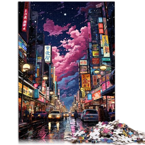 Puzzle für farbenfrohe, psychedelische Neon-Stadt Tokio, Puzzle für Erwachsene, 500 Teile, Holzpuzzle, Heimdekoration, Puzzle 500 Teile (38 x 52 cm) von LGNBTGM