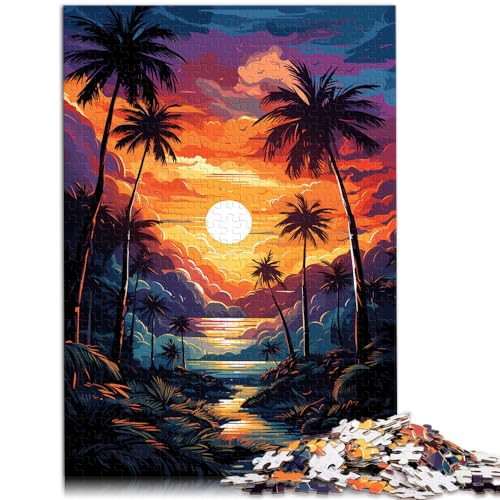 Puzzle für farbenfrohe, psychedelische Palmen bei Sonnenuntergang. 1000-teiliges Holzpuzzle. Einzigartige Geburtstags 1000 Teile (50 x 75 cm) von LGNBTGM