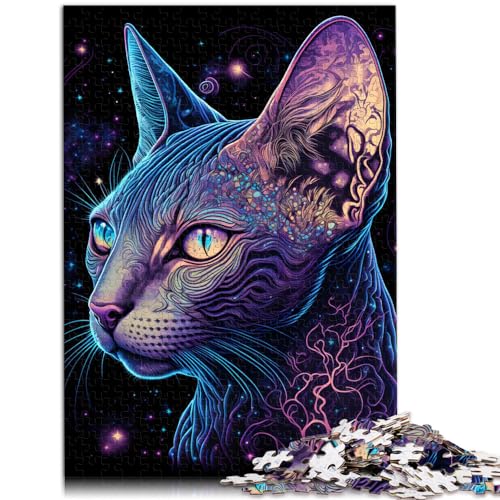 Puzzle für farbenfrohe Katzen mit Sternenhimmel, Puzzle für Erwachsene, 1000-teiliges Puzzle, Holzpuzzle, Heimdekoration, Puzzlespielzeug, 1000 Teile (50 x 75 cm) von LGNBTGM