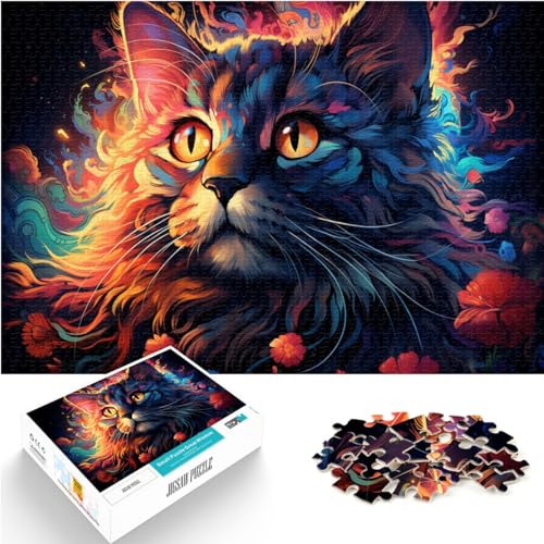 Puzzle für farbenfrohe Katzen mit Sternenhimmel, Puzzle für Erwachsene, 1000-teiliges Puzzle, Holzpuzzle, Heimdekoration, Puzzlespielzeug, 1000 Teile (50 x 75 cm) von LGNBTGM