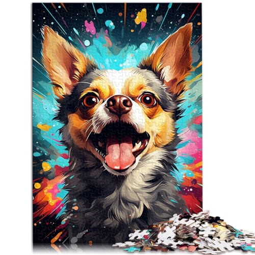 Puzzle für farbenfrohe Zeichnung eines Chihuahua-Hundes, 1000-teiliges Puzzle aus Holz, anspruchsvolles, unterhaltsames Spiel für die ganze Familie, 1000 Teile (50 x 75 cm) von LGNBTGM