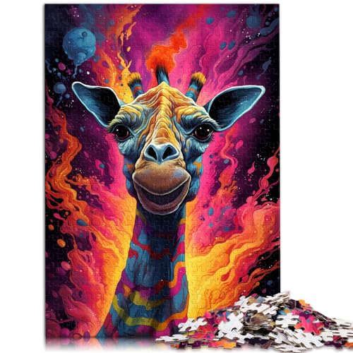 Puzzle für farbenfrohe psychedelische Giraffe, 1000 Teile, Holzpuzzle, Familienspiel, Stressabbau, schwieriges Herausforderungspuzzle, 1000 Teile (50 x 75 cm) von LGNBTGM